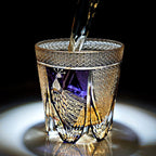 Handcrafted Edo Kiriko Violet Peacock whisky glass, Japanese cut crystal tumbler by Viko
