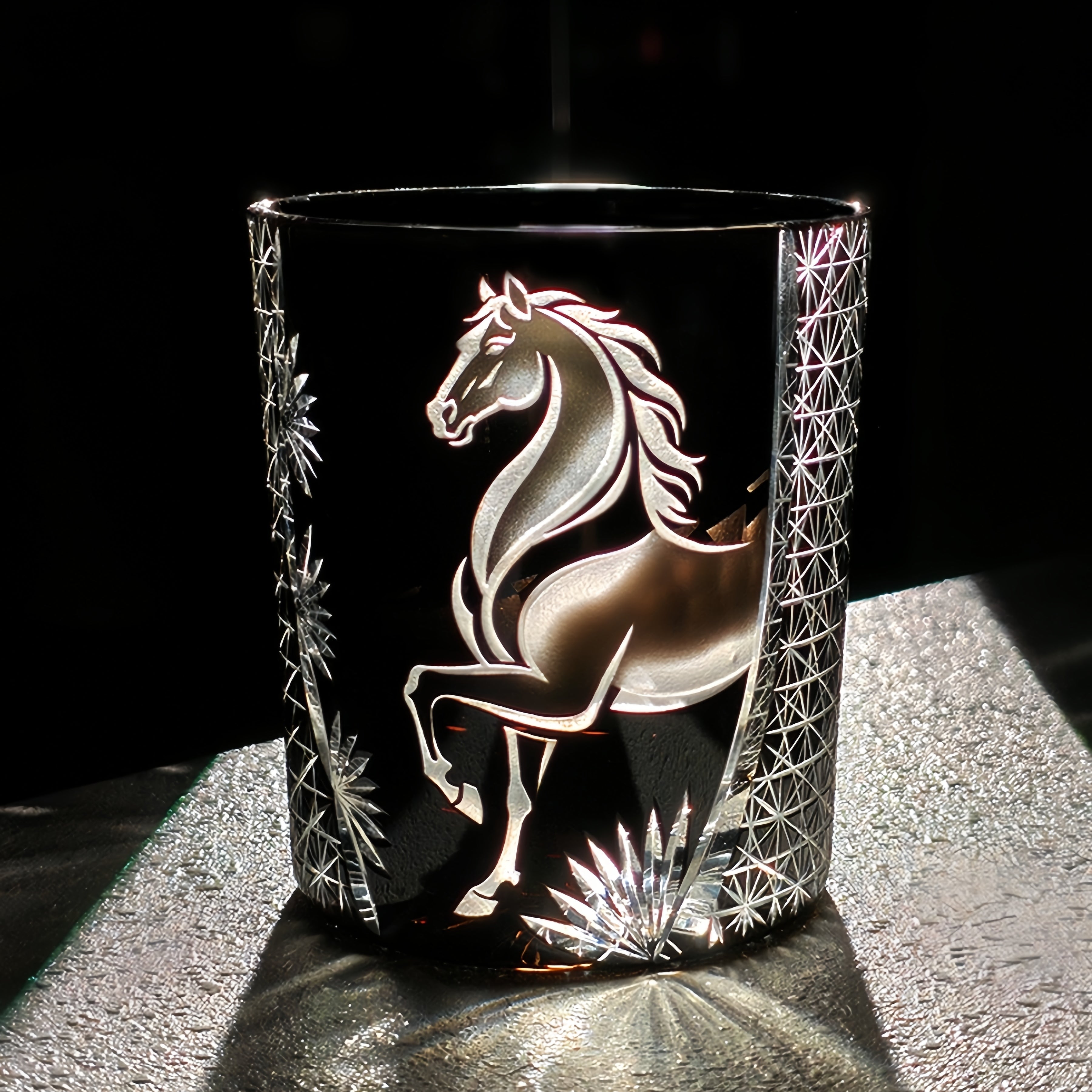 Handcrafted Edo Kiriko Meiba whisky glass, Japanese cut crystal tumbler by Viko
