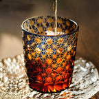 Handcrafted Edo Kiriko Amber Star Chrysanthemum whisky glass, Japanese cut crystal tumbler by Viko