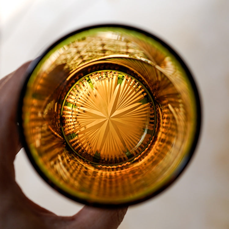 Handcrafted Edo Kiriko Crane Feather whisky glass, Japanese cut crystal tumbler by Viko