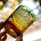 Handcrafted Edo Kiriko Crane Feather whisky glass, Japanese cut crystal tumbler by Viko