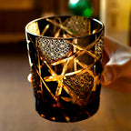 Handcrafted Edo Kiriko Crane Lightning whisky glass, Japanese cut crystal tumbler by Viko