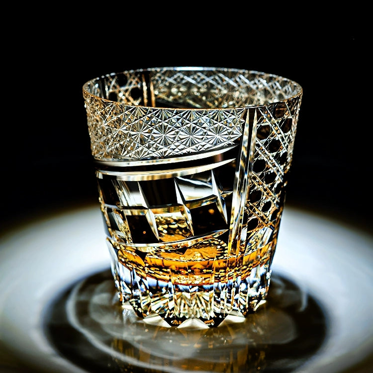 Handcrafted Edo Kiriko Midnight Motif whisky glass, Japanese cut crystal tumbler by Viko