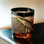 Handcrafted Edo Kiriko Crane Feather whisky glass, Japanese cut crystal tumbler by Viko