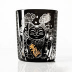 Handcrafted Edo Kiriko Kuro Kin Maneki Neko whisky glass, Japanese cut crystal tumbler by Viko