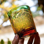 Handcrafted Edo Kiriko Crane Feather whisky glass, Japanese cut crystal tumbler by Viko