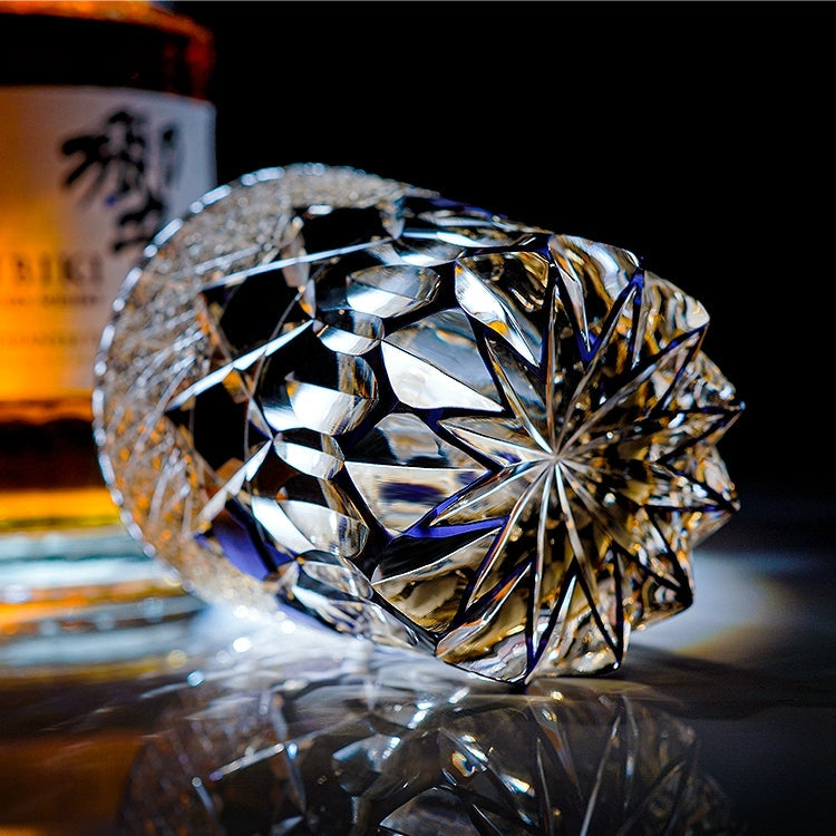 Handcrafted Edo Kiriko Fluorite whisky glass, Japanese cut crystal tumbler by Viko