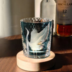 Handcrafted Edo Kiriko Soaring Crane whisky glass, Japanese cut crystal tumbler by Viko