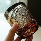 Handcrafted Edo Kiriko Crane Feather whisky glass, Japanese cut crystal tumbler by Viko