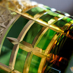 Handcrafted Edo Kiriko Diamond Amber whisky glass, Japanese cut crystal tumbler by Viko