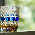 Handcrafted Edo Kiriko Sapphire Fluorite whisky glass, Japanese cut crystal tumbler by Viko