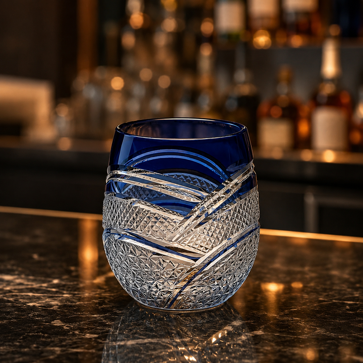 Moonlit Ripple Blue Edo Kiriko Whisky Glass | Japanese Crystal Tumbler - Product image 2
