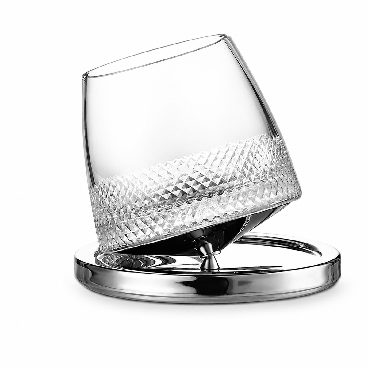 Rotating Crystal Whisky Glass with Display Base | Modern Spinning Tumbler - Product image 1