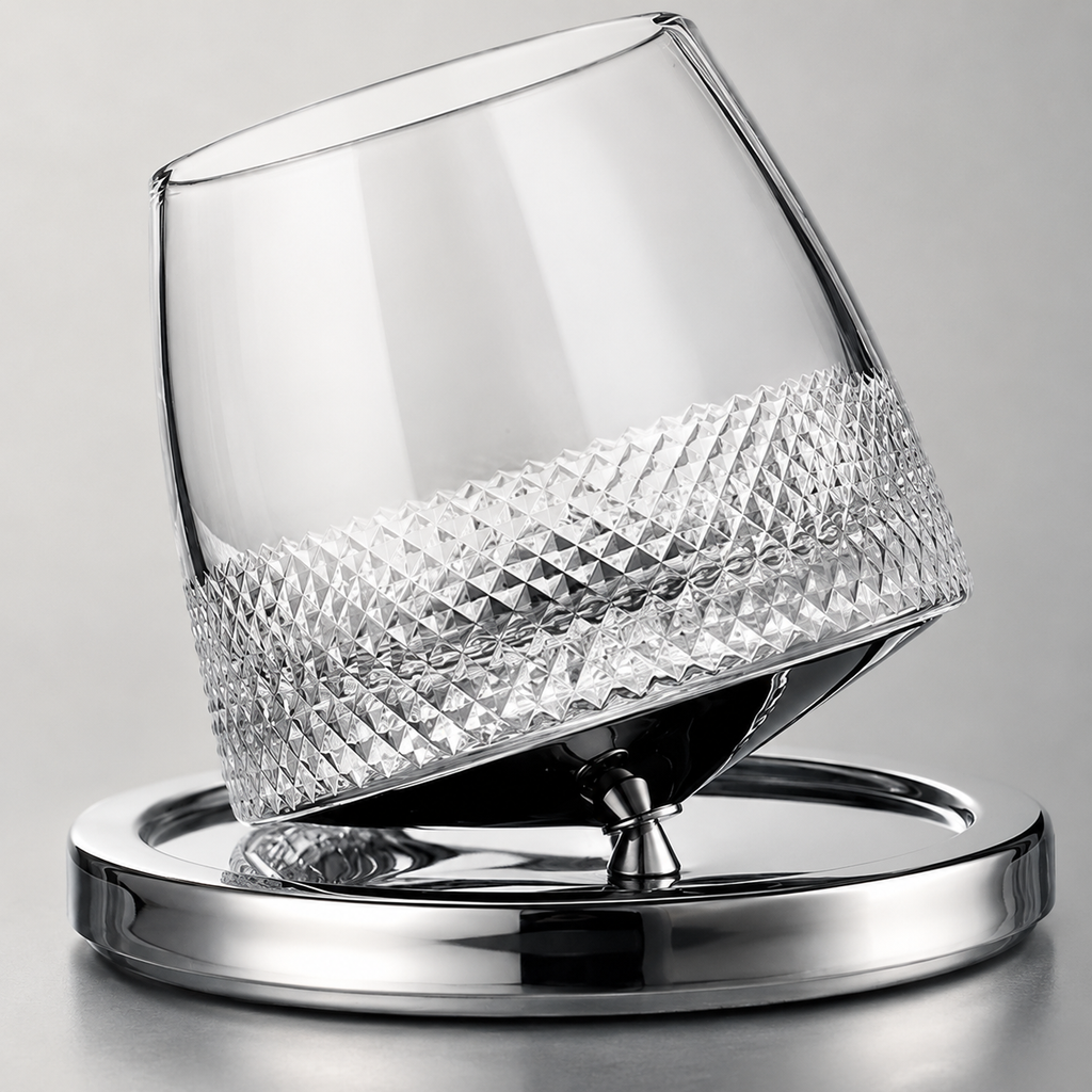 Rotating Crystal Whisky Glass with Display Base | Modern Spinning Tumbler - Product image 4