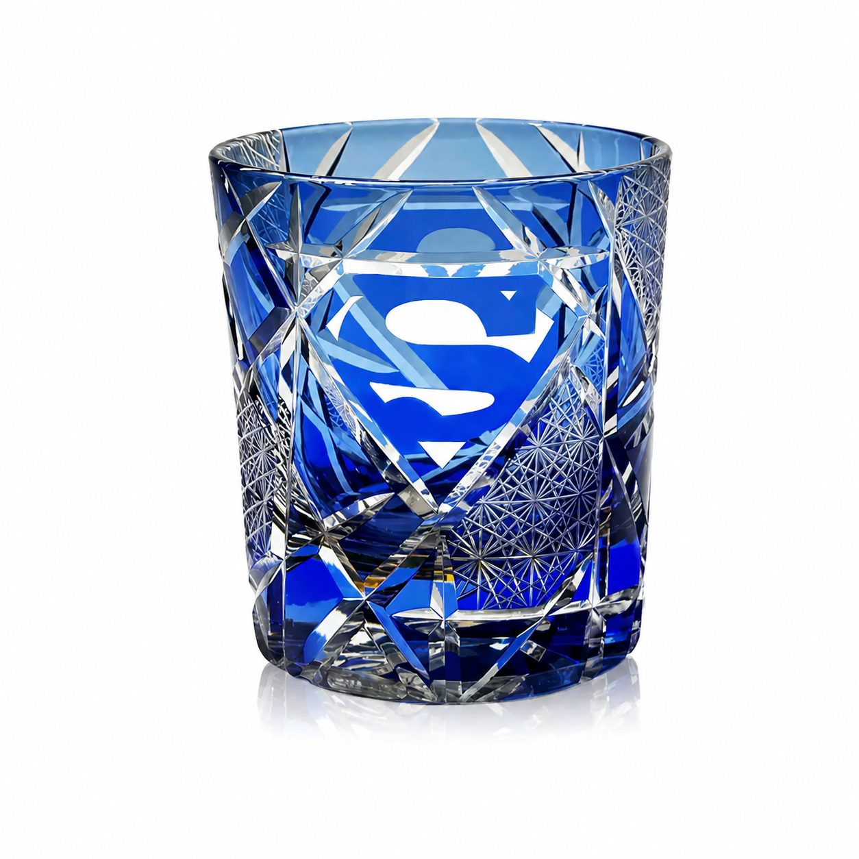 Blue Hero Emblem Crystal Whisky Glass | Modern Faceted Tumbler - Product image 1