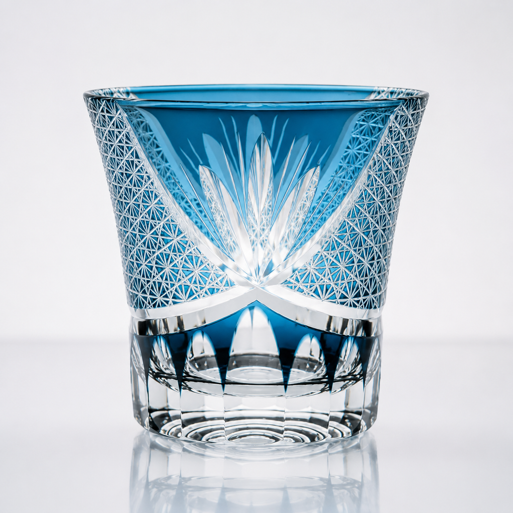 Aqua Chrysanthemum Crystal Whisky Glass | Japanese Cut Tumbler - Product image 1