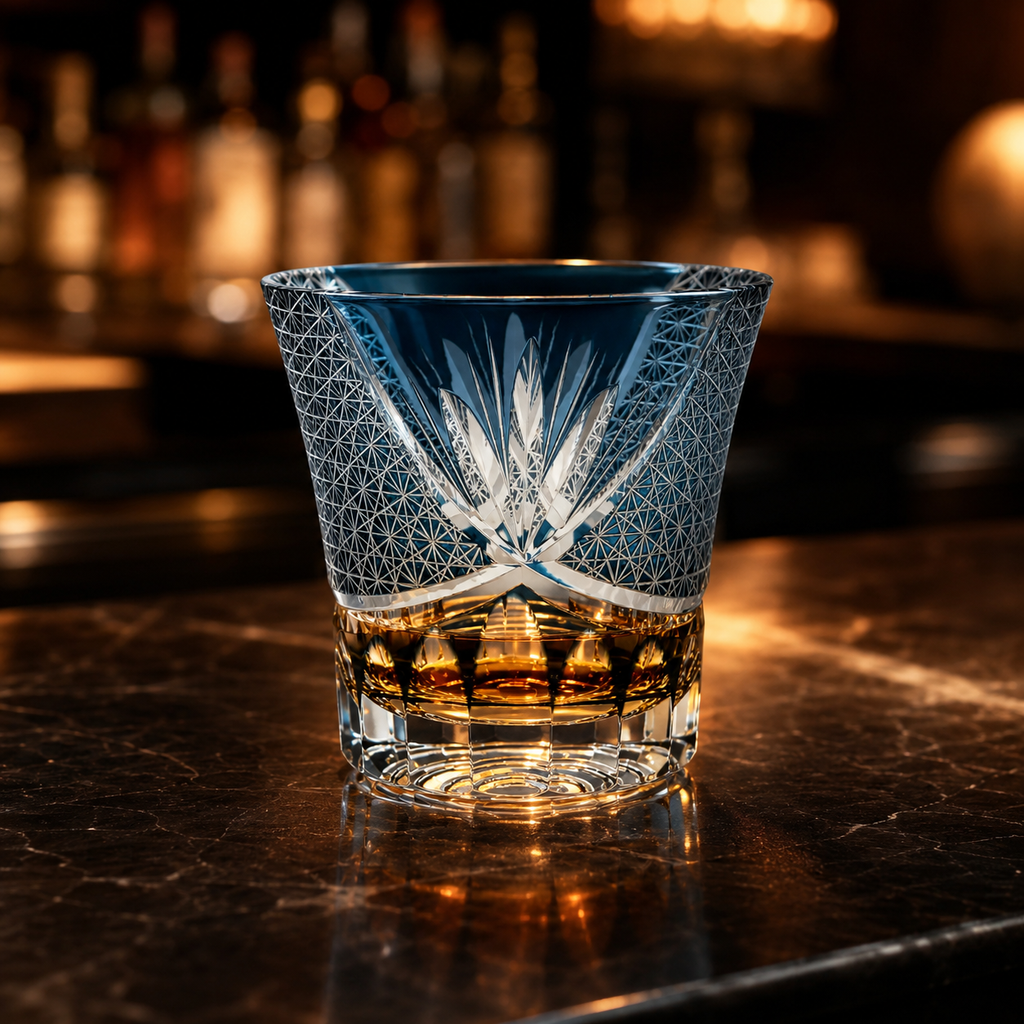 Aqua Chrysanthemum Crystal Whisky Glass | Japanese Cut Tumbler - Product image 2