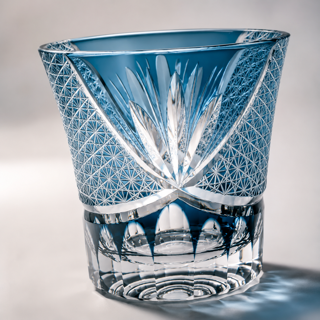 Aqua Chrysanthemum Crystal Whisky Glass | Japanese Cut Tumbler - Product image 4
