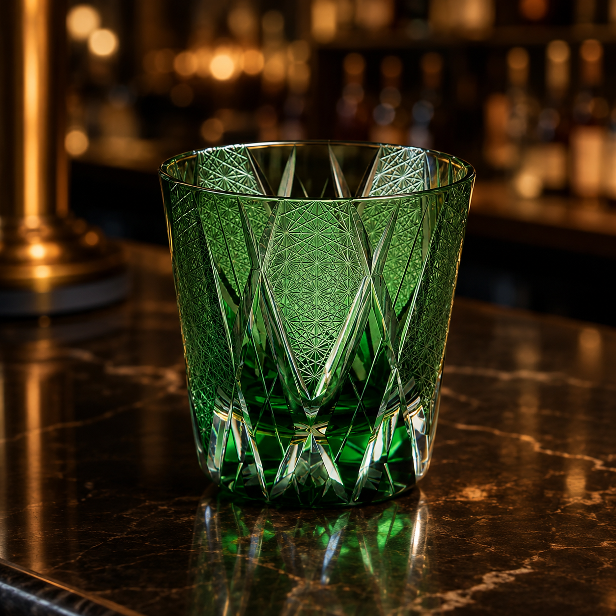 Cypress Green Edo Kiriko Whisky Glass | Japanese Crystal Tumbler - Product image 2