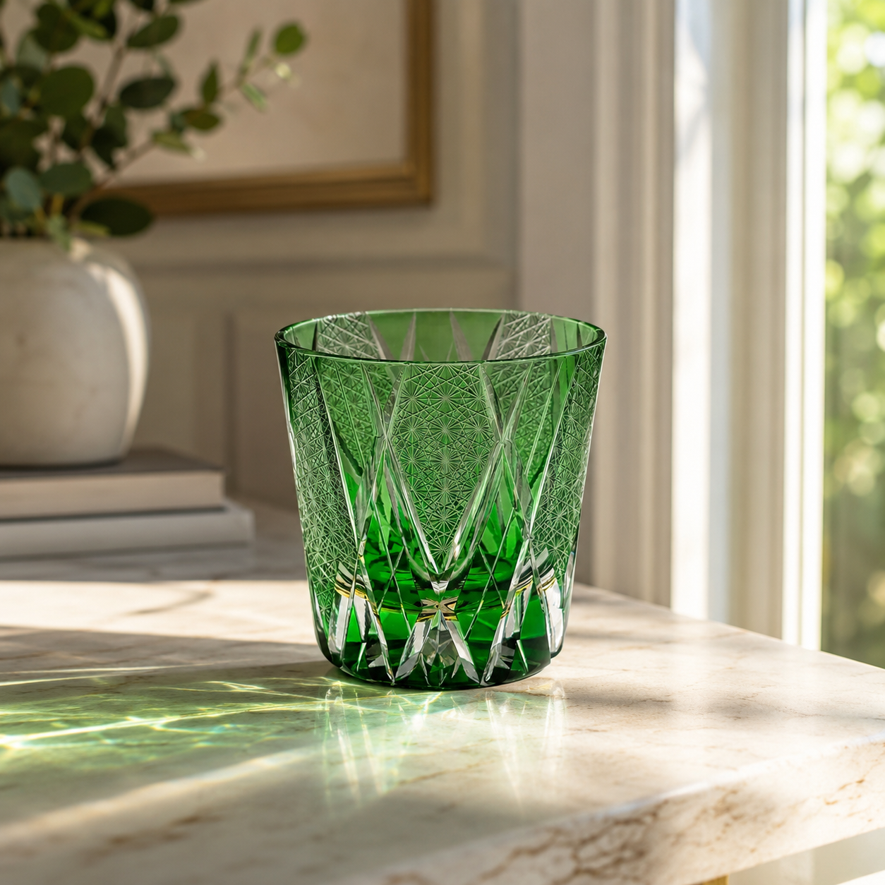 Cypress Green Edo Kiriko Whisky Glass | Japanese Crystal Tumbler - Product image 3