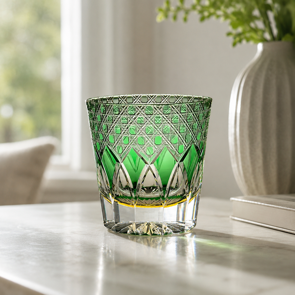 Emerald Shadow Edo Kiriko Whisky Glass | Japanese Crystal Tumbler - Product image 3