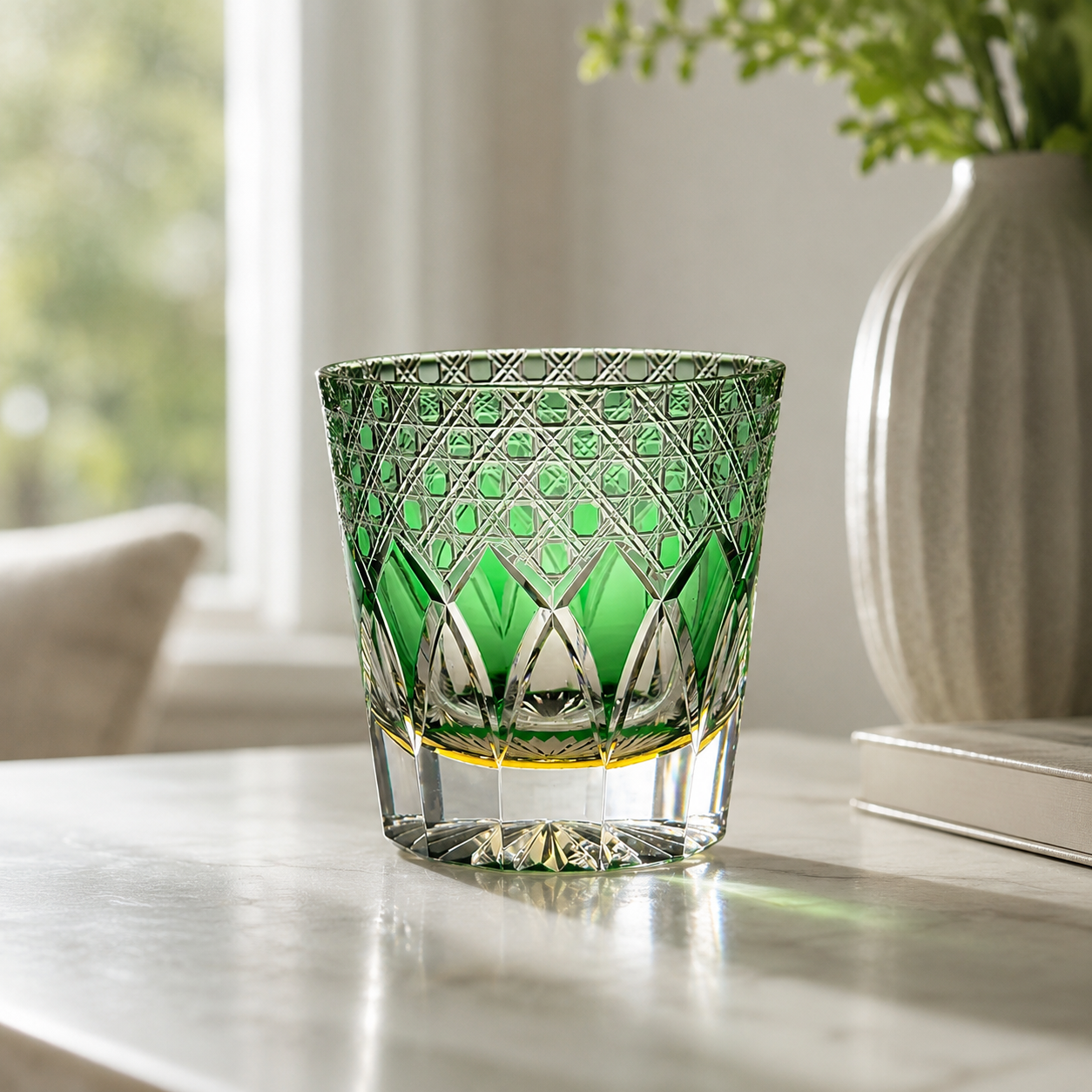Emerald Shadow Edo Kiriko Whisky Glass | Japanese Crystal Tumbler - Product image 3