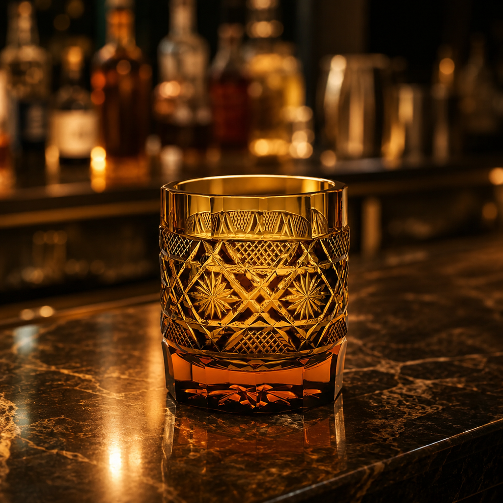 Amber Stone Edo Kiriko Whisky Glass | Japanese Crystal Tumbler - Product image 2