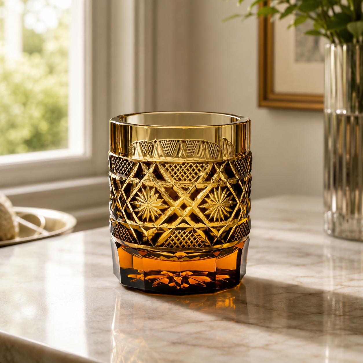 Amber Stone Edo Kiriko Whisky Glass | Japanese Crystal Tumbler - Product image 3