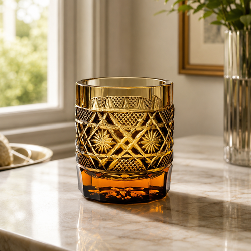 Amber Stone Edo Kiriko Whisky Glass | Japanese Crystal Tumbler - Product image 3