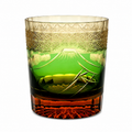 Handcrafted Edo Kiriko Mount Fuji Whisky Glass | Green Japanese Crystal Tumbler - Product image 1