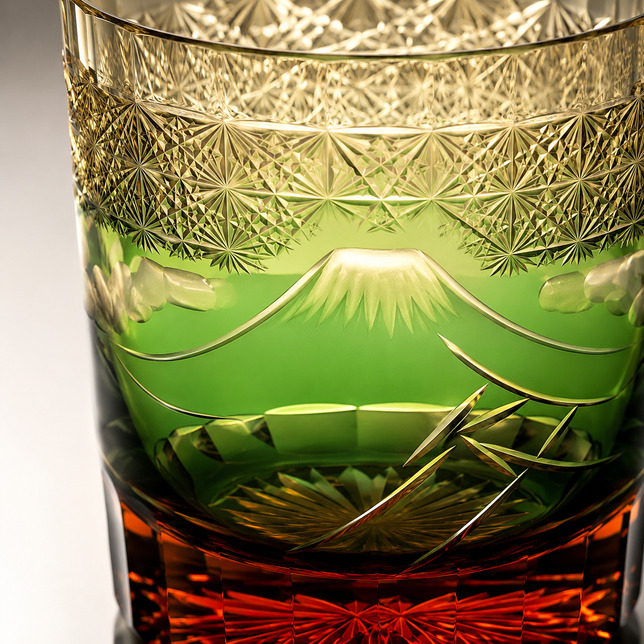 Handcrafted Edo Kiriko Mount Fuji Whisky Glass | Green Japanese Crystal Tumbler - Product image 4