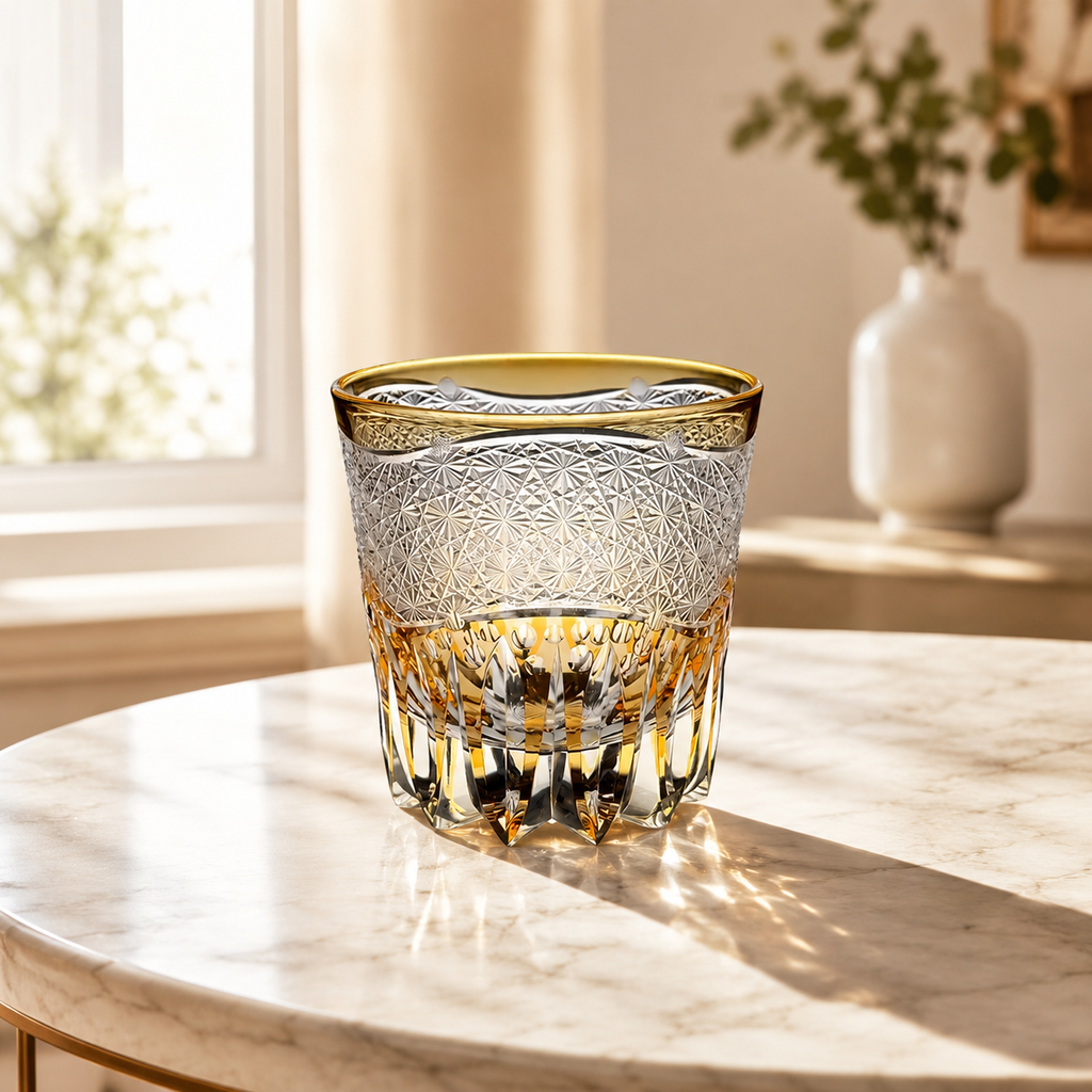 Golden Radiance Edo Kiriko Whisky Glass | Japanese Cut Crystal Tumbler - Product image 3