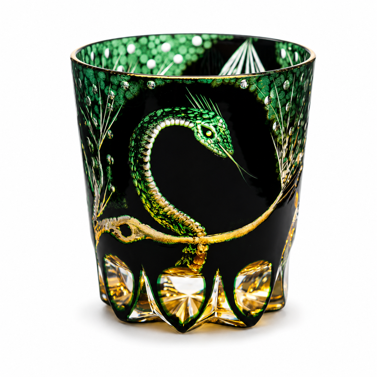 Black Crystal Serpent Whisky Glass | Green Gold Relief Tumbler - Product image 1