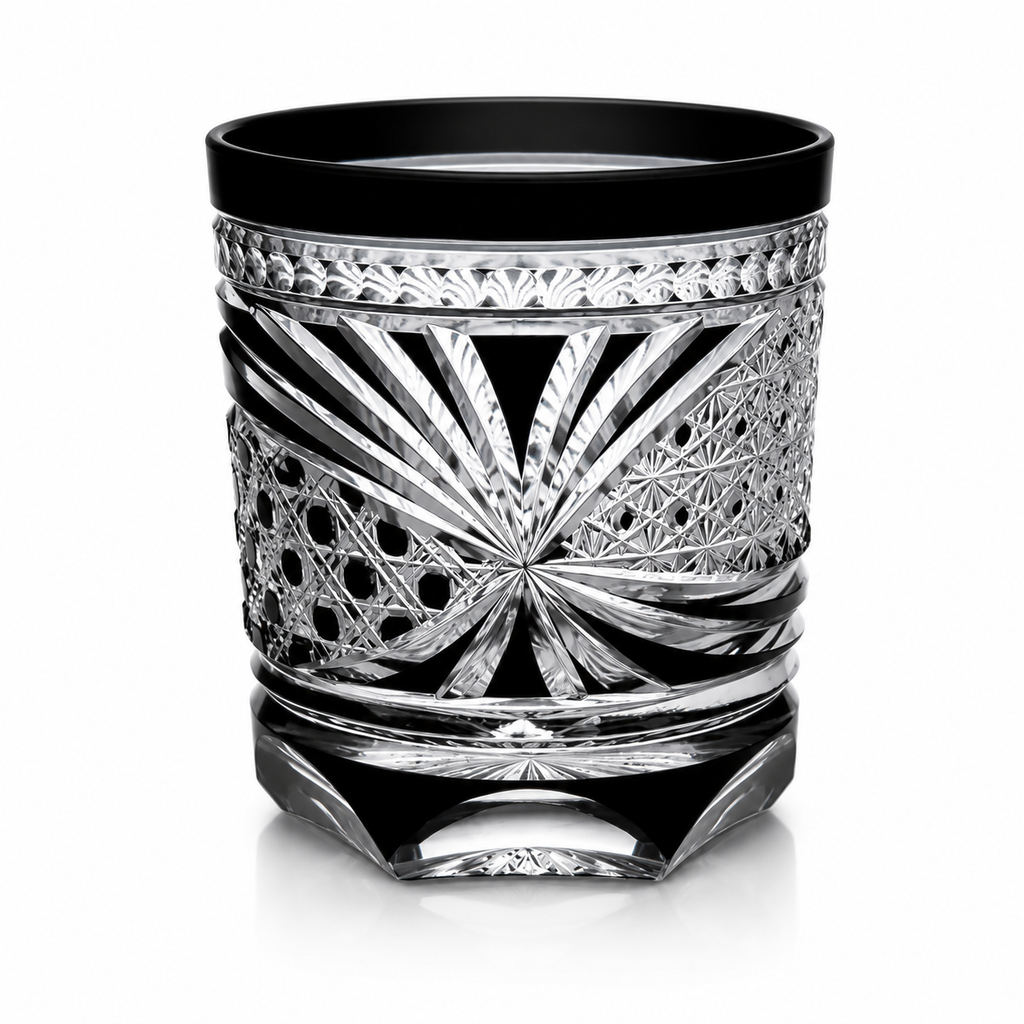 Black Peacock Feather Edo Kiriko Whisky Glass | Japanese Crystal Tumbler - Product image 1
