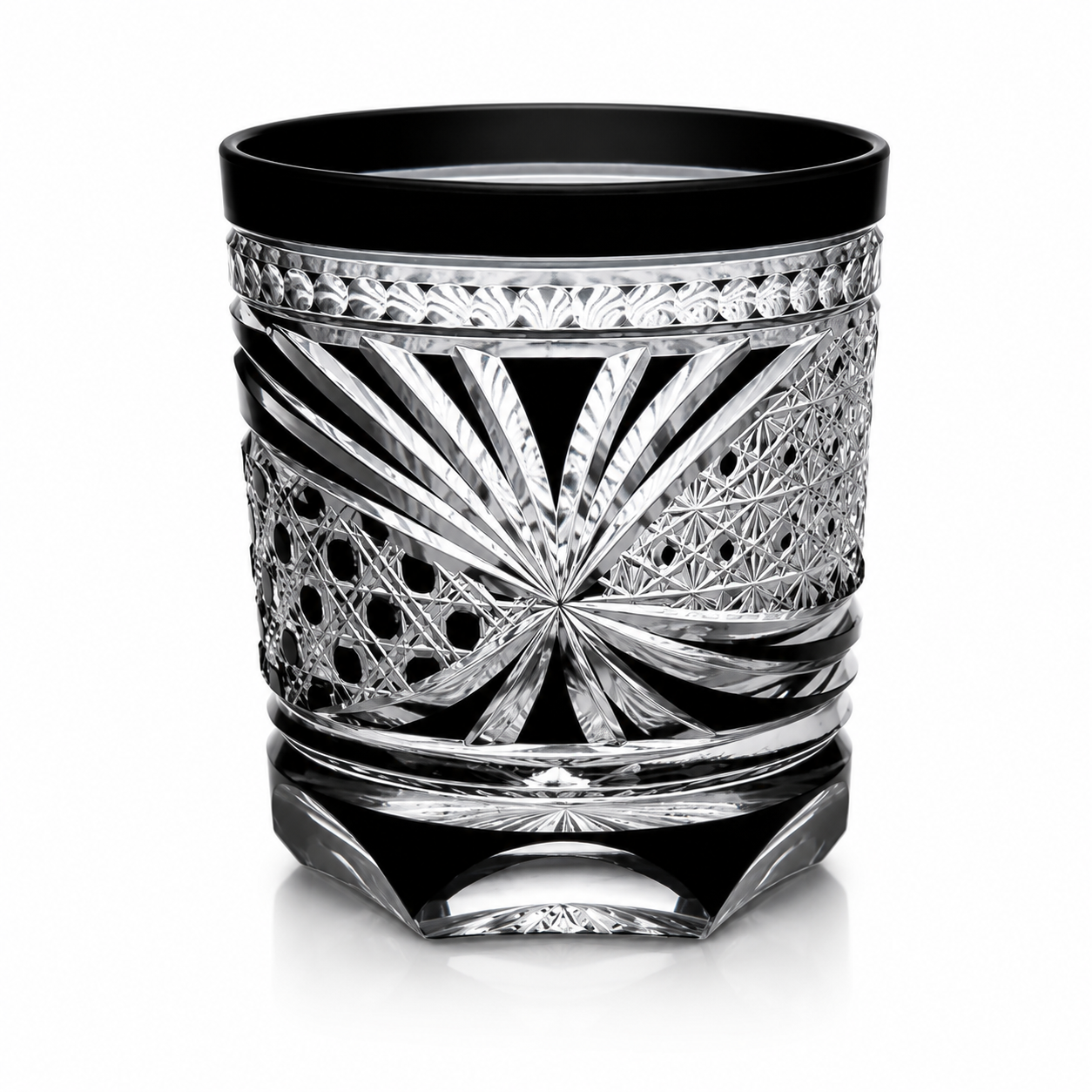 Black Peacock Feather Edo Kiriko Whisky Glass | Japanese Crystal Tumbler - Product image 1