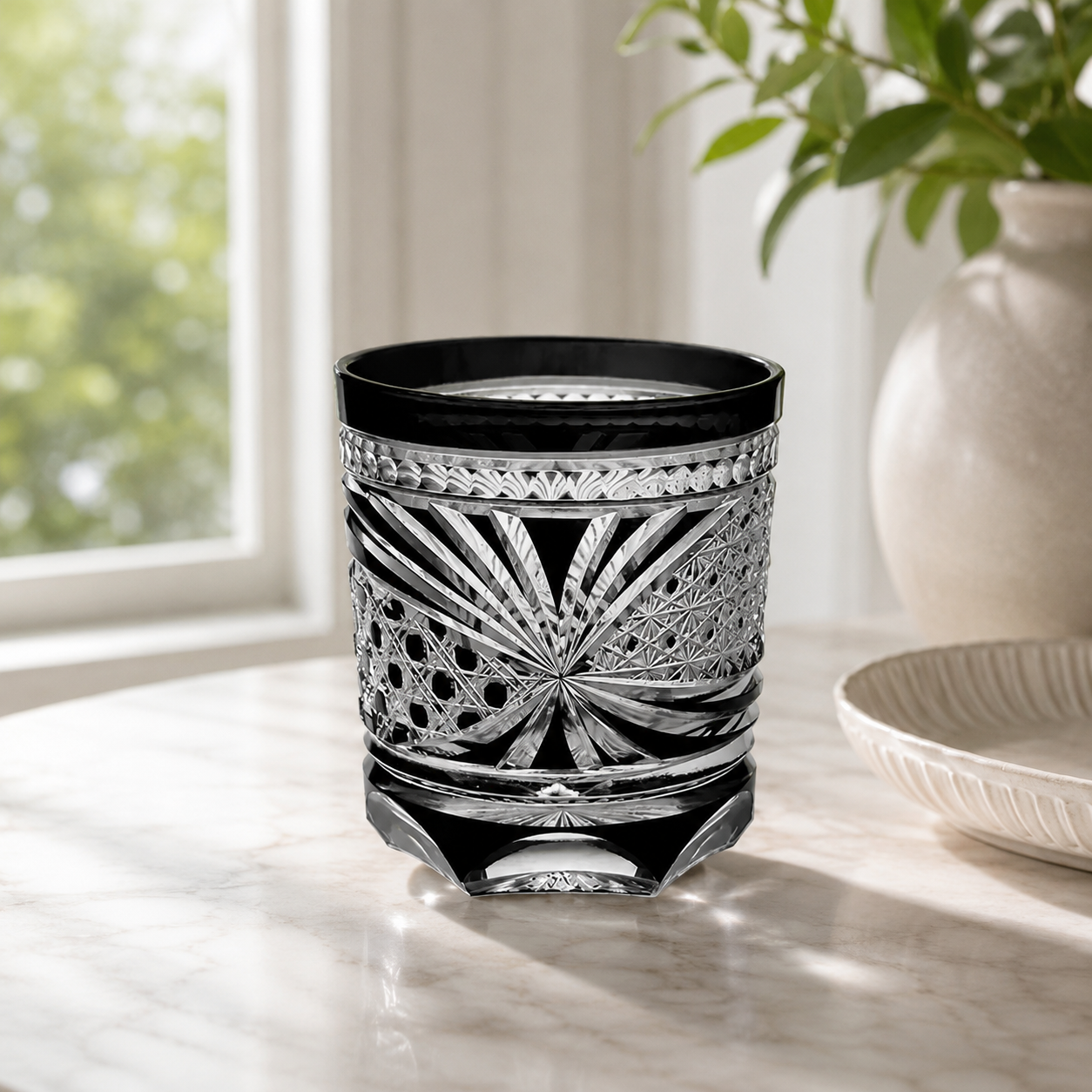 Black Peacock Feather Edo Kiriko Whisky Glass | Japanese Crystal Tumbler - Product image 3