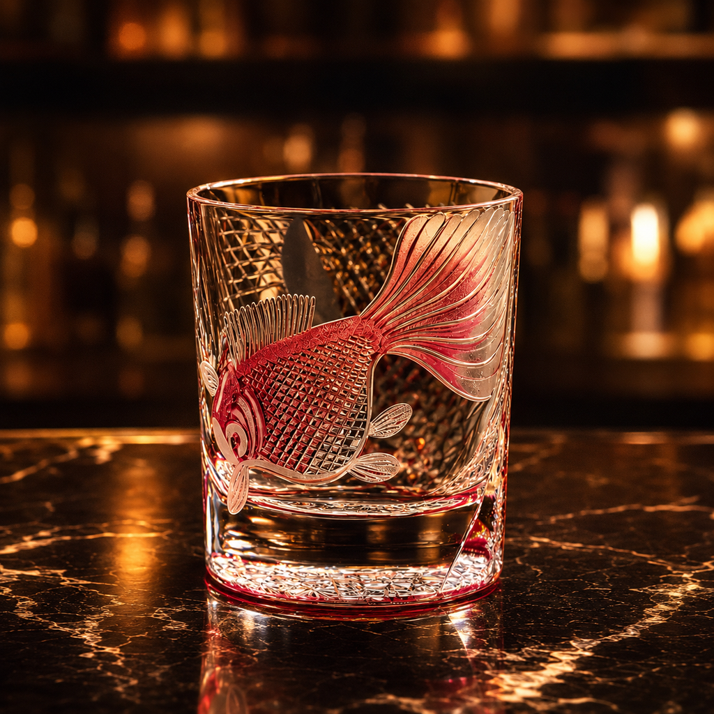 Red Gold Koi Crystal Whisky Glass | Japanese Art Tumbler - Product image 2