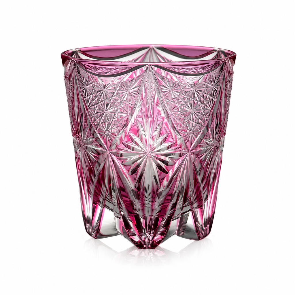 Rose Key Red Crystal Whisky Glass | Japanese-Inspired Cut Tumbler - Product image 1