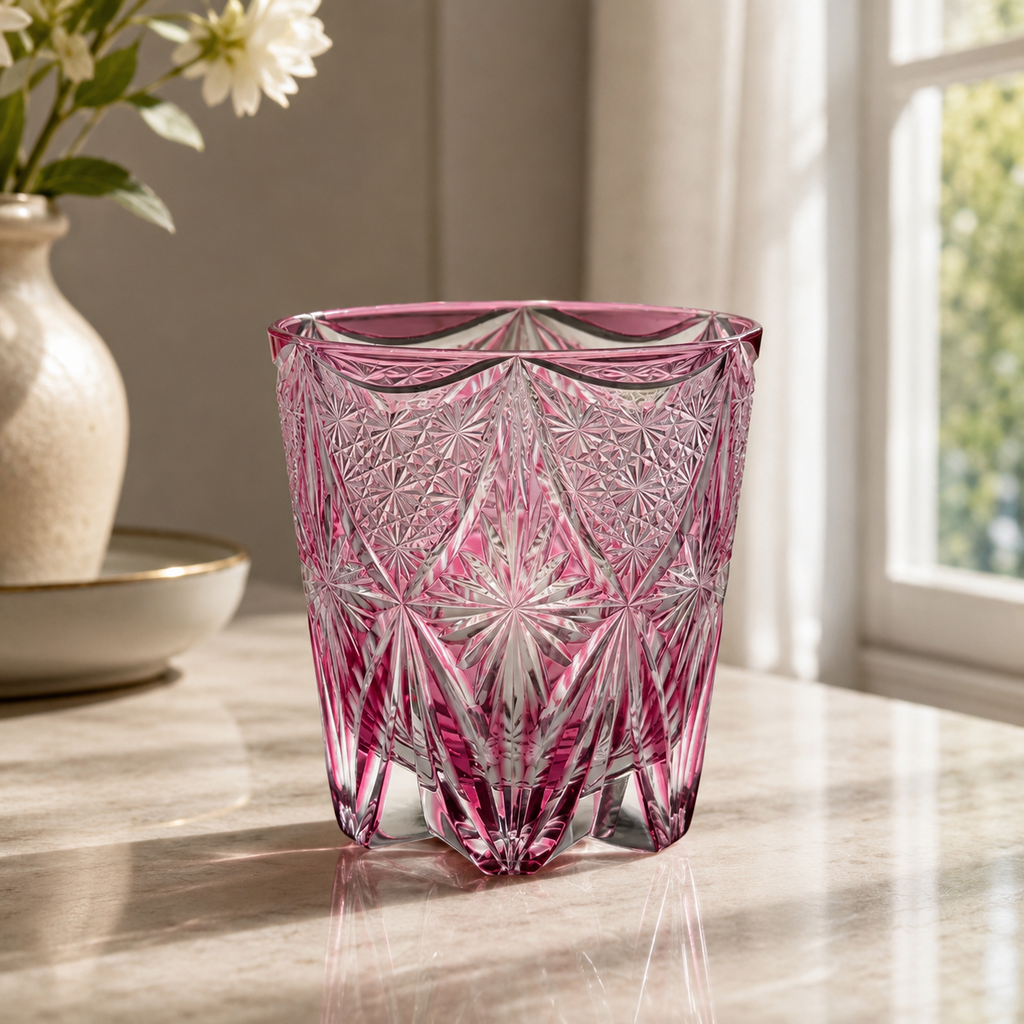 Rose Key Red Crystal Whisky Glass | Japanese-Inspired Cut Tumbler - Product image 3