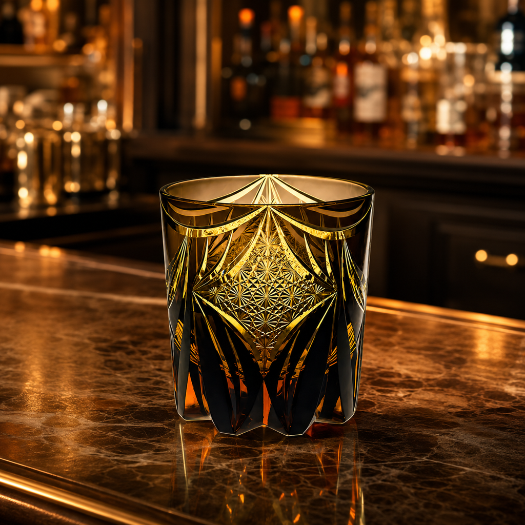 Amber Butterfly Edo Kiriko Whisky Glass | Japanese Crystal Tumbler - Product image 2