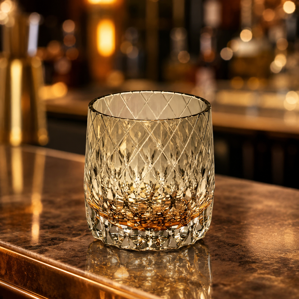Wind-Cut Smoke Crystal Whisky Glass | Japanese Faceted Tumbler - Product image 2