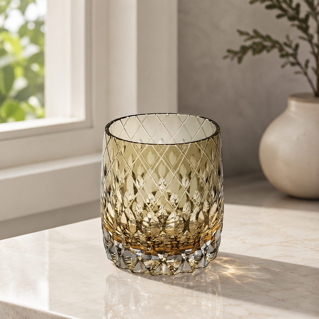 Wind-Cut Smoke Crystal Whisky Glass | Japanese Faceted Tumbler - Product image 3