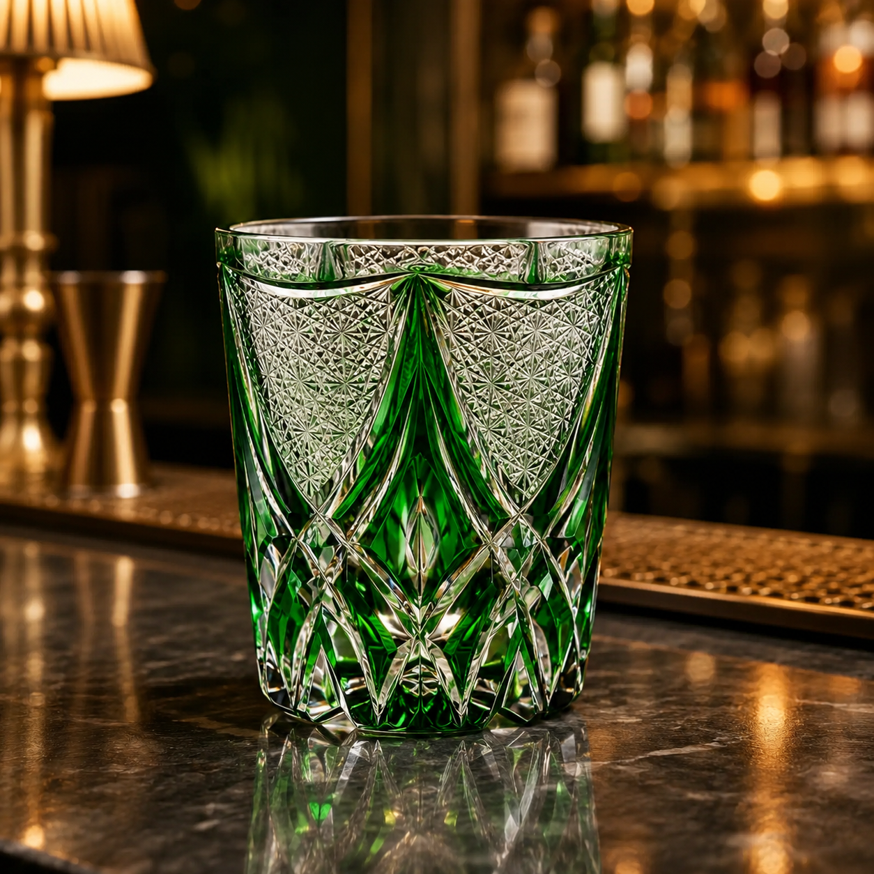 Czech Green Flame Crystal Whisky Glass | Hand-Cut European Tumbler - Product image 2