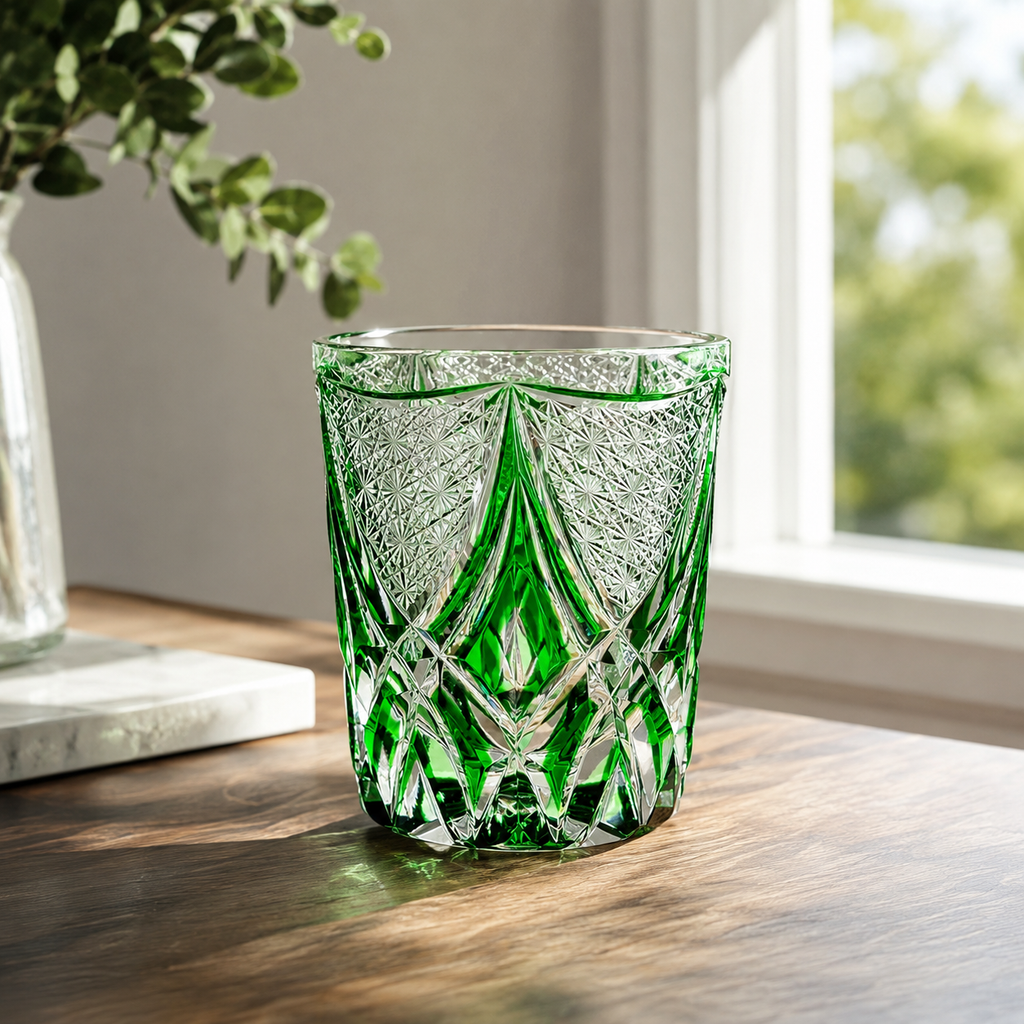 Czech Green Flame Crystal Whisky Glass | Hand-Cut European Tumbler - Product image 3
