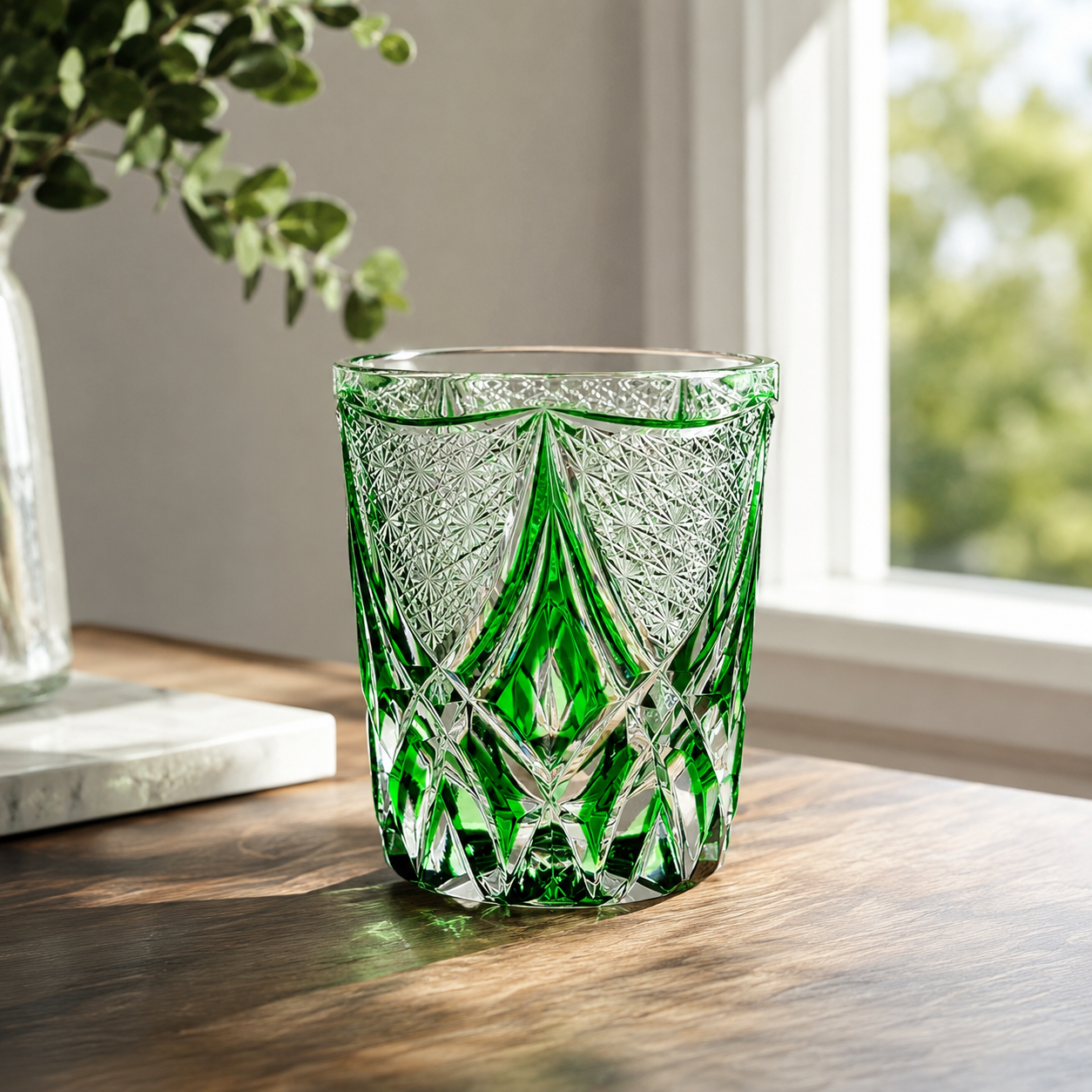 Czech Green Flame Crystal Whisky Glass | Hand-Cut European Tumbler - Product image 3