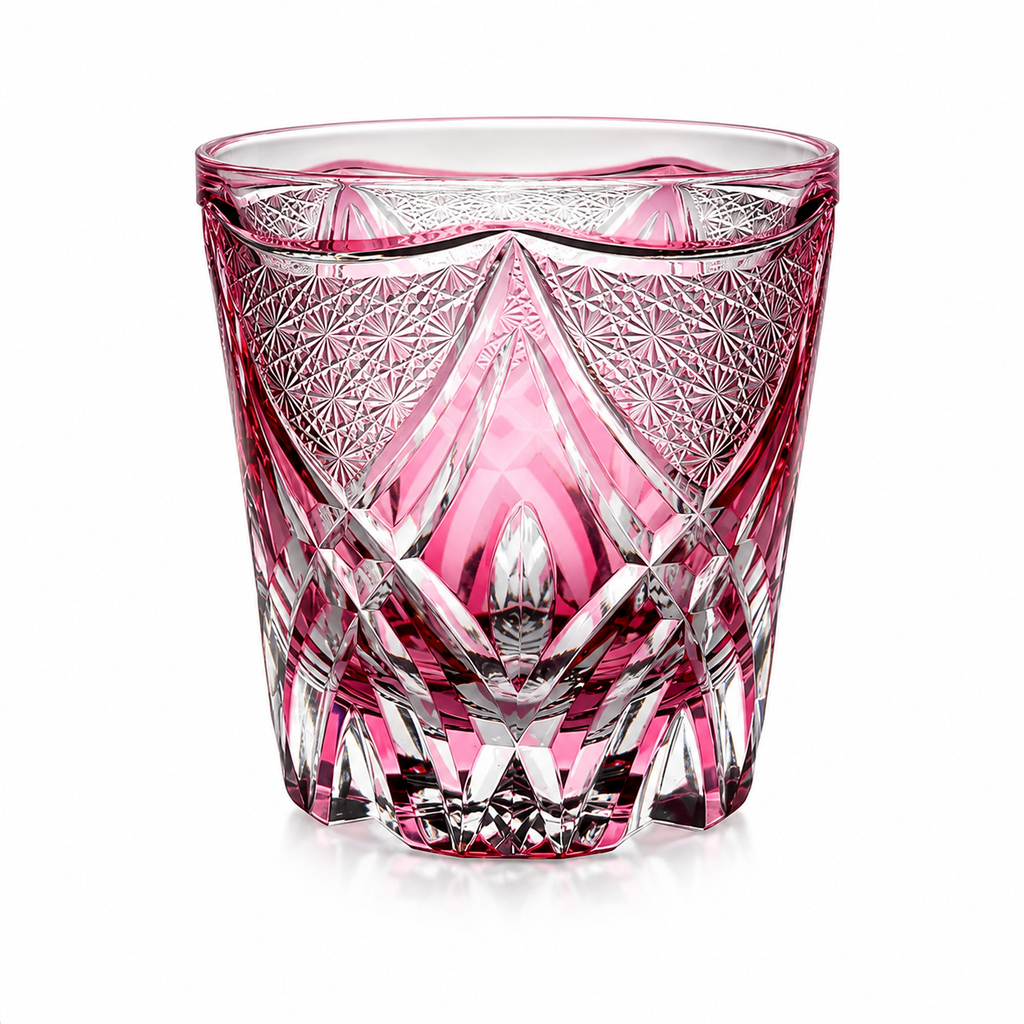 Rose Flame Edo Kiriko Whisky Glass | Japanese Crystal Tumbler - Product image 1
