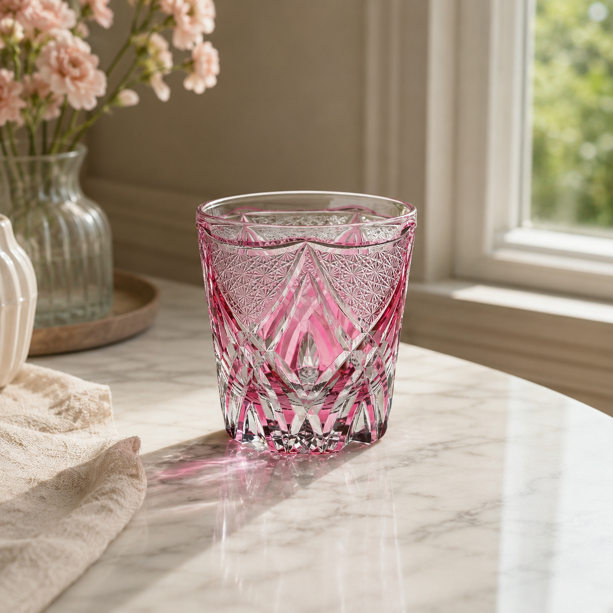 Rose Flame Edo Kiriko Whisky Glass | Japanese Crystal Tumbler - Product image 3