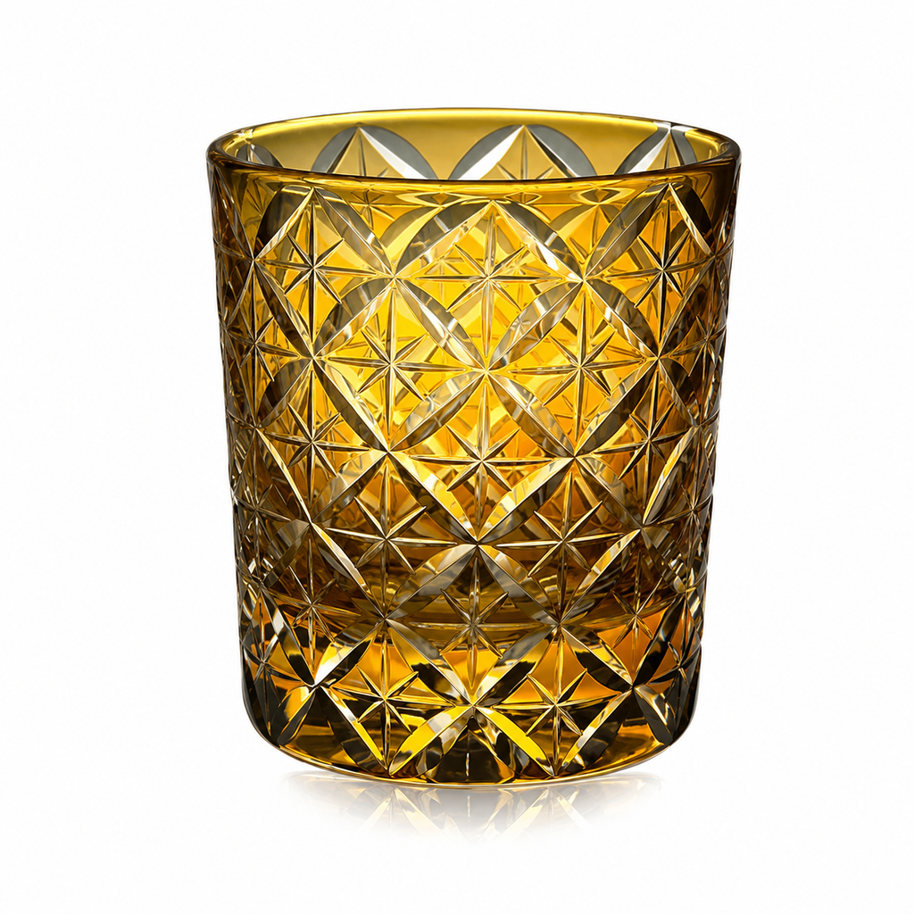 Amber Shippo Edo Kiriko Whisky Glass | Japanese Crystal Tumbler - Product image 1