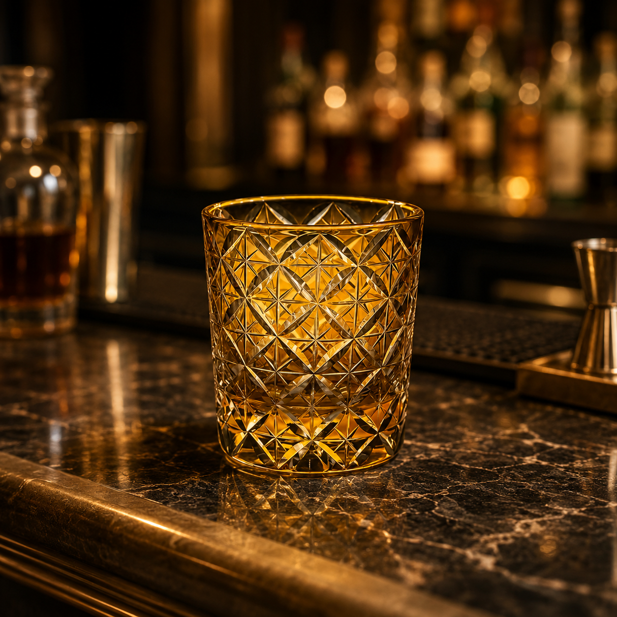 Amber Shippo Edo Kiriko Whisky Glass | Japanese Crystal Tumbler - Product image 2
