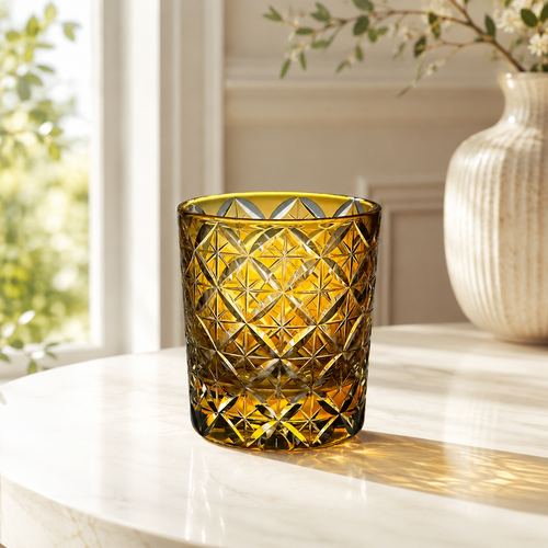 Amber Shippo Edo Kiriko Whisky Glass | Japanese Crystal Tumbler - Product image 3
